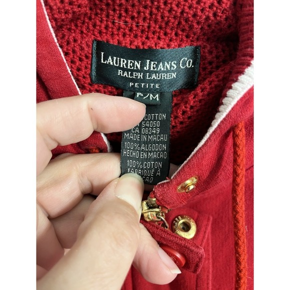 Ralph Lauren Jeans Co. Red cotton hoodie zip up jacket size Petite Medium - Picture 7 of 11